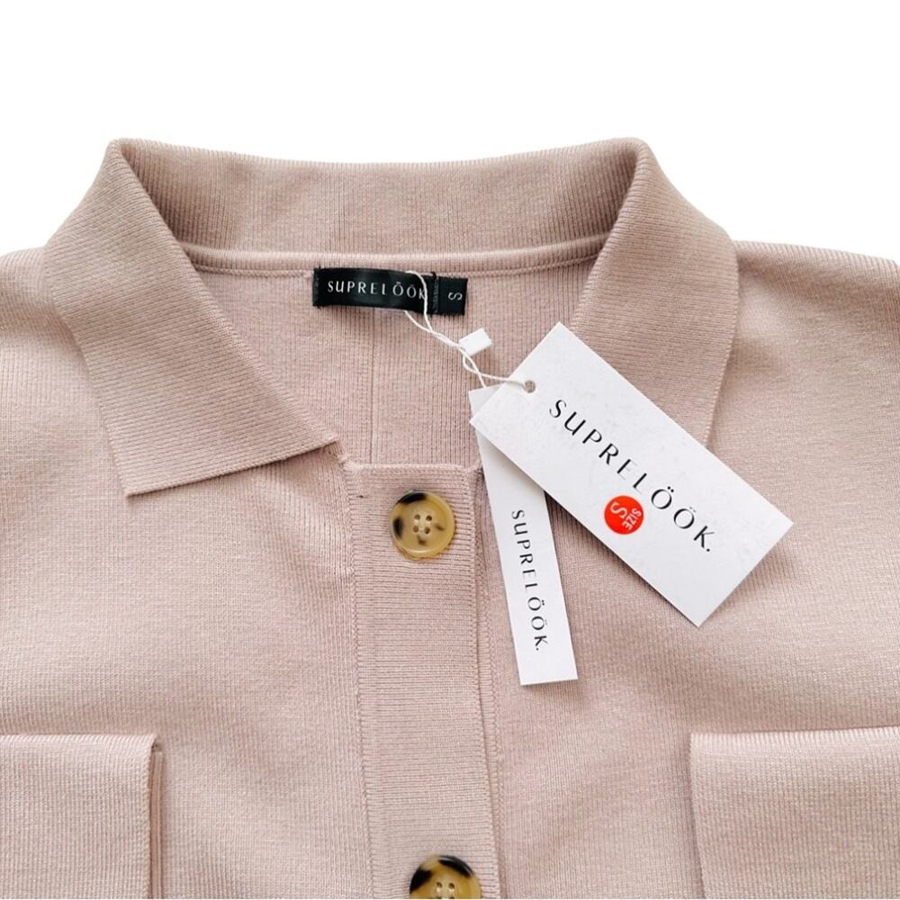 Suprelook Cardigan Top Shacket Taupe Knit Button Front Long Sleeve Small NEW - Picture 3 of 13
